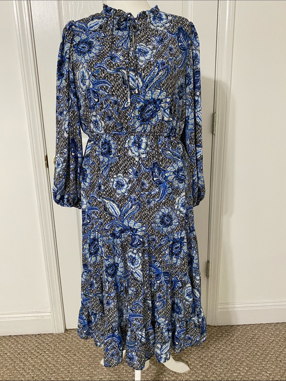 Philosophy Printed Black and Blue Midi Dress
